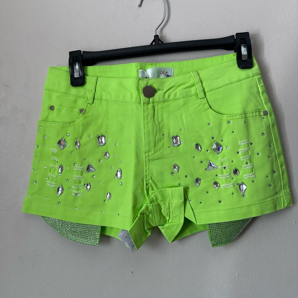 Neon Green Embellished Women's Shorts - Picture 1 of 4